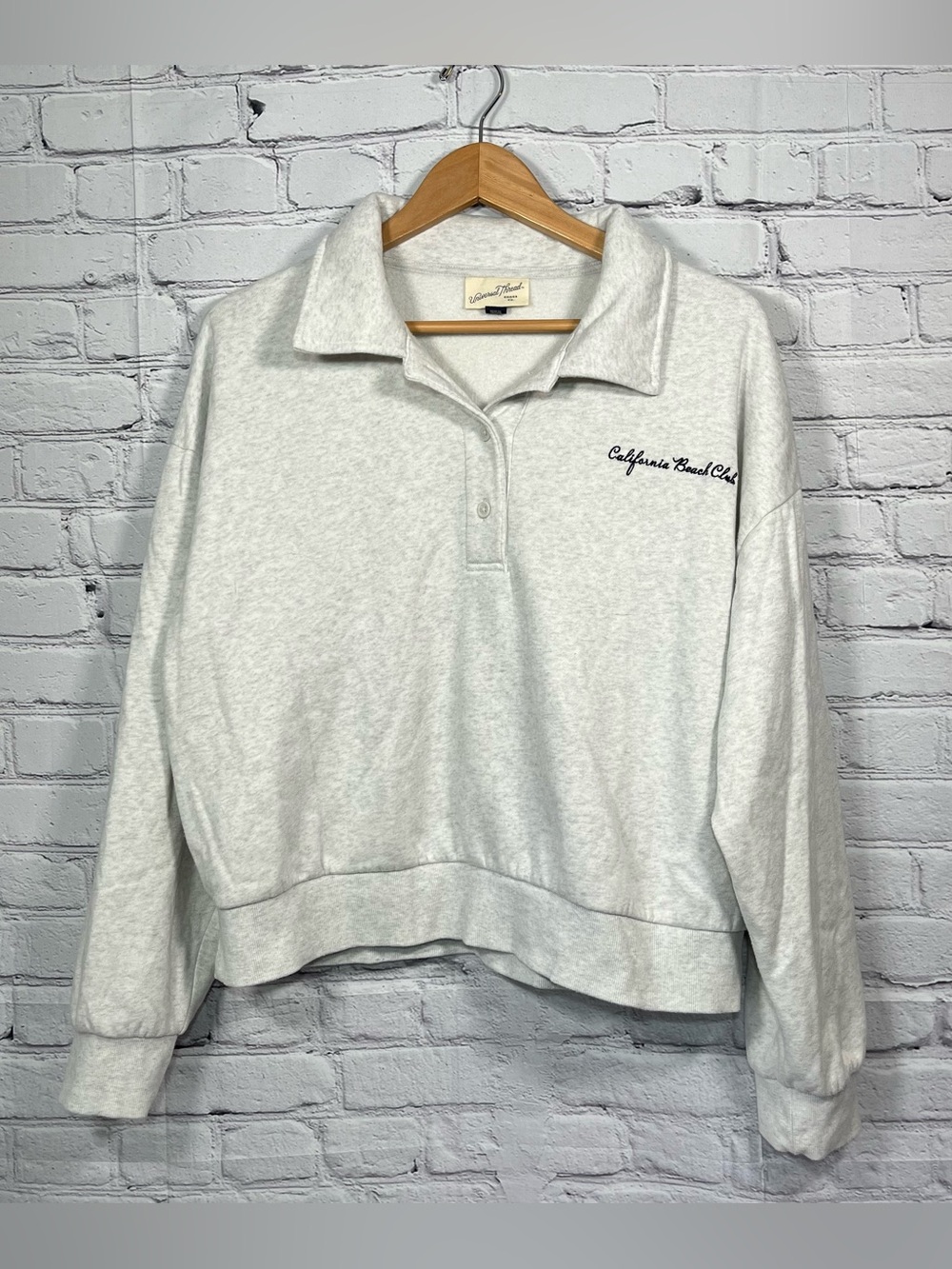 Universal Thread Cropped Collared Fleece Sweatshirt Womens Size Large Gray